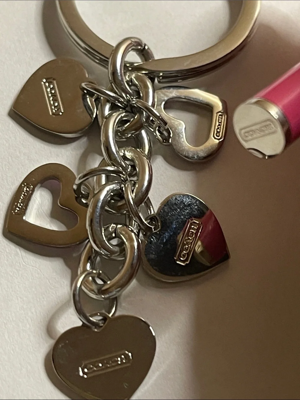 COACH Pink Heart Charm Keychain and Coach Pen